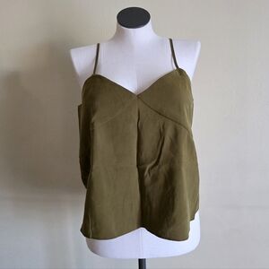 Universal Thread Cami Tank Top - Olive Green Spaghetti Strap Rayon Blend Retro